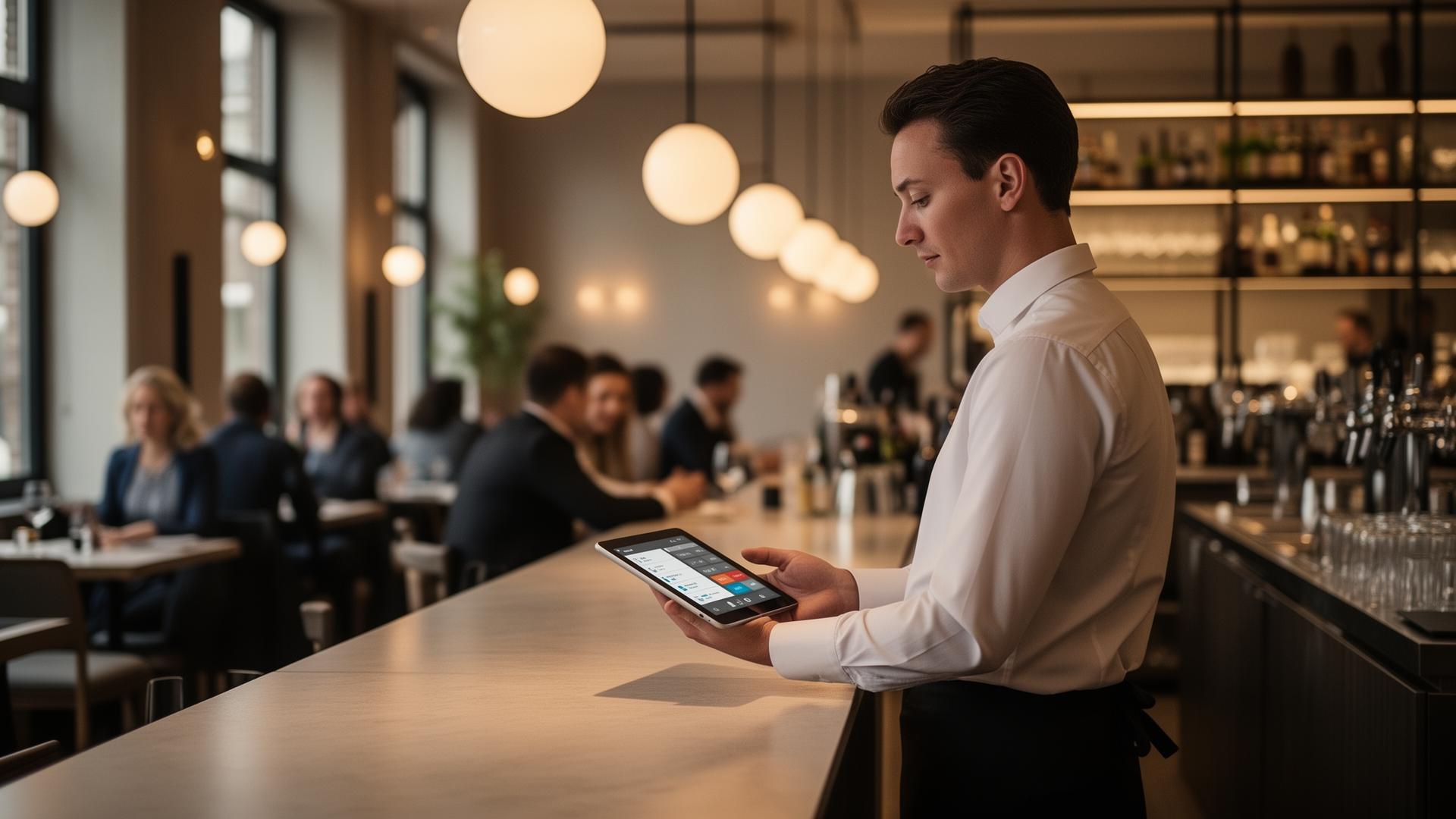 Bediening met een modern tablet kassasysteem in een Nederlands restaurant