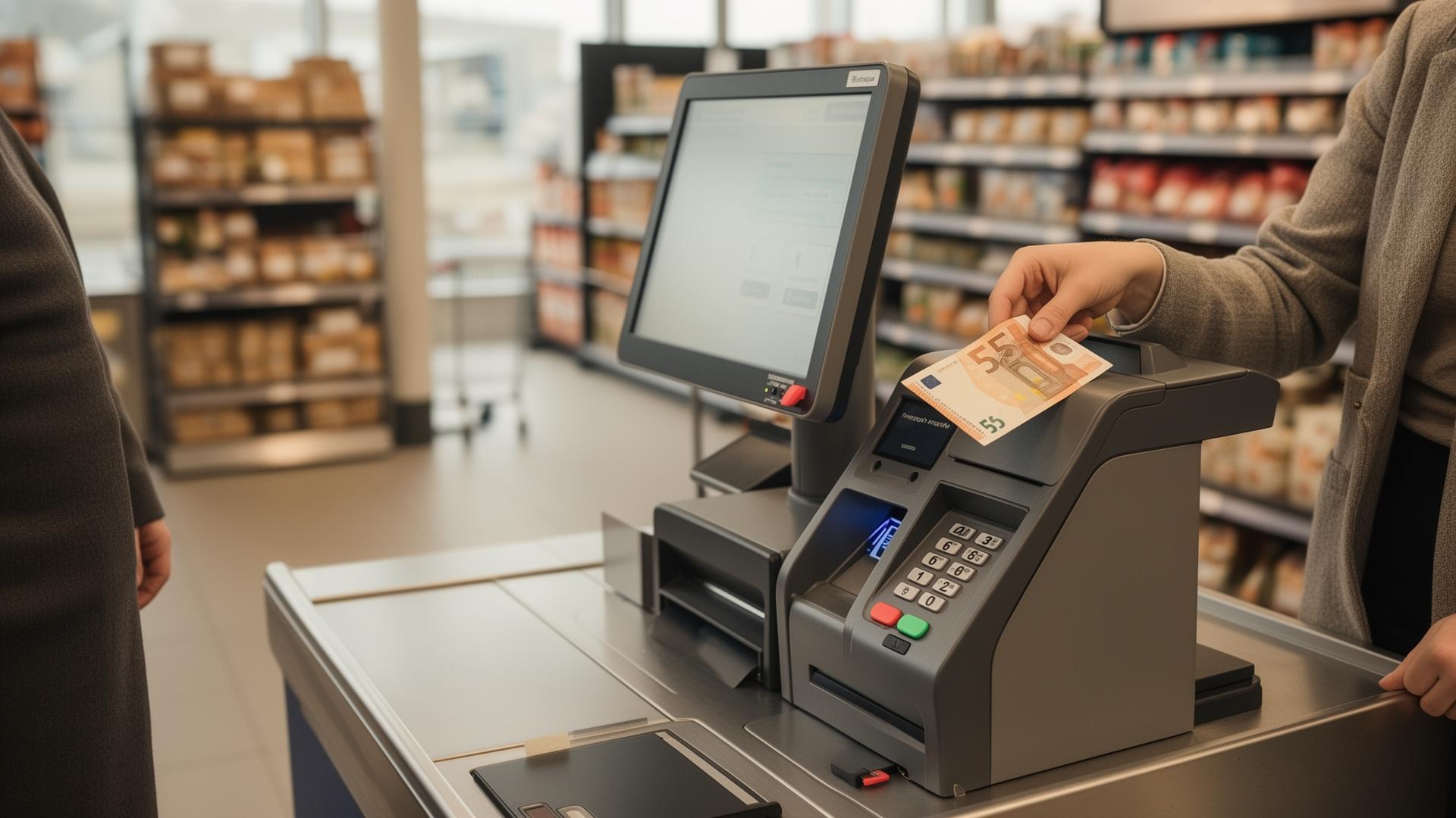 Klant betaalt in een gesloten kassasysteem bij een Nederlandse supermarkt zelfscan